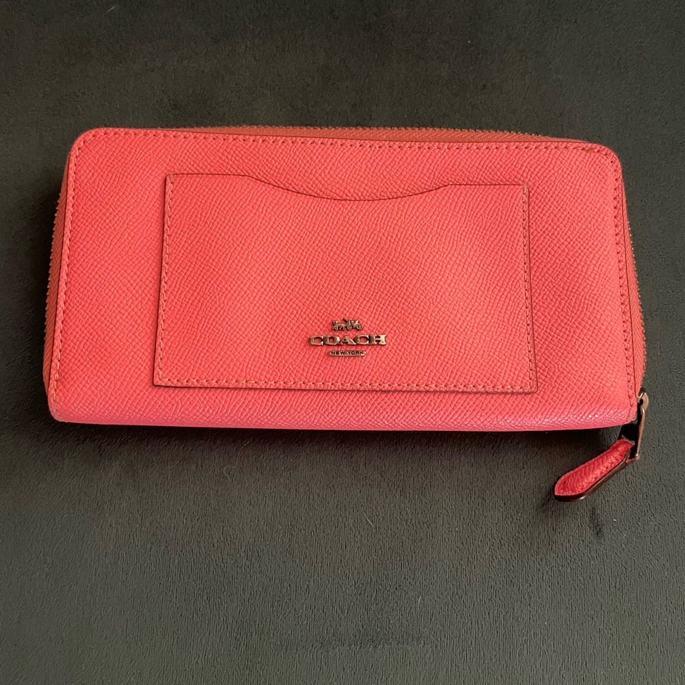 Coach Accordian Zip Wallet-Women’s Coral
